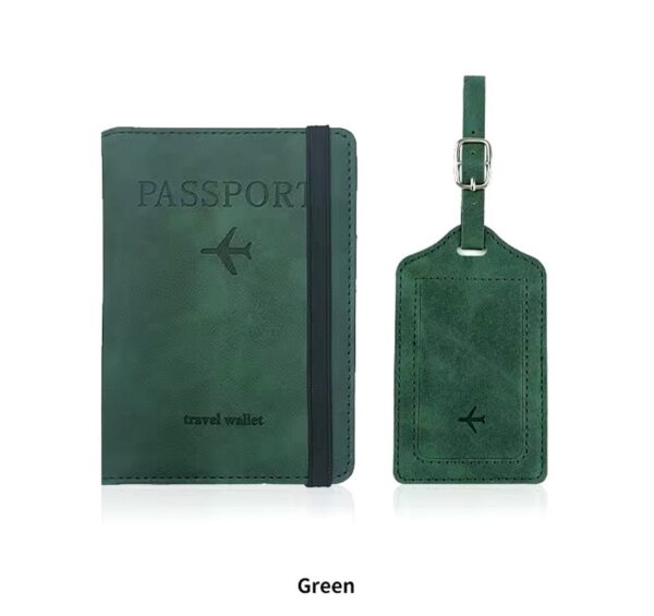 Portapasaporte + Identificador de maleta verde
