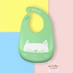 Babero de silicona impermeable verde (gatito)