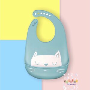 Babero de silicona impermeable azul (gatito)