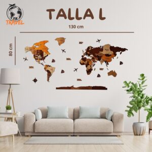 Mapa del mundo de madera café - Talla L (80x130cm)
