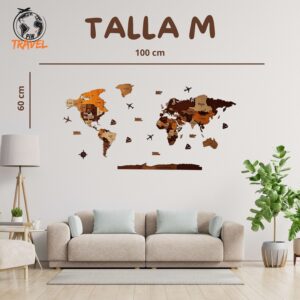 Mapa del mundo de madera café - Talla M (60x100cm)