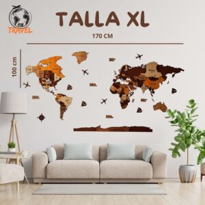 Mapa del mundo de madera café - Talla XL (100x170cm)