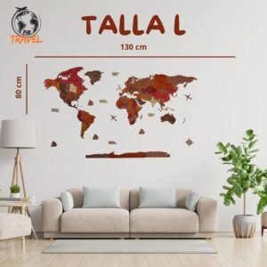Mapa del mundo de madera rojo – Talla L (80x130cm)