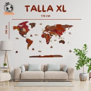 Mapa del mundo de madera rojo – Talla XL (100x170cm)
