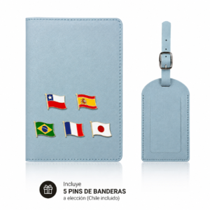 Portapasaporte + Identificador + 5 banderas – Celeste.