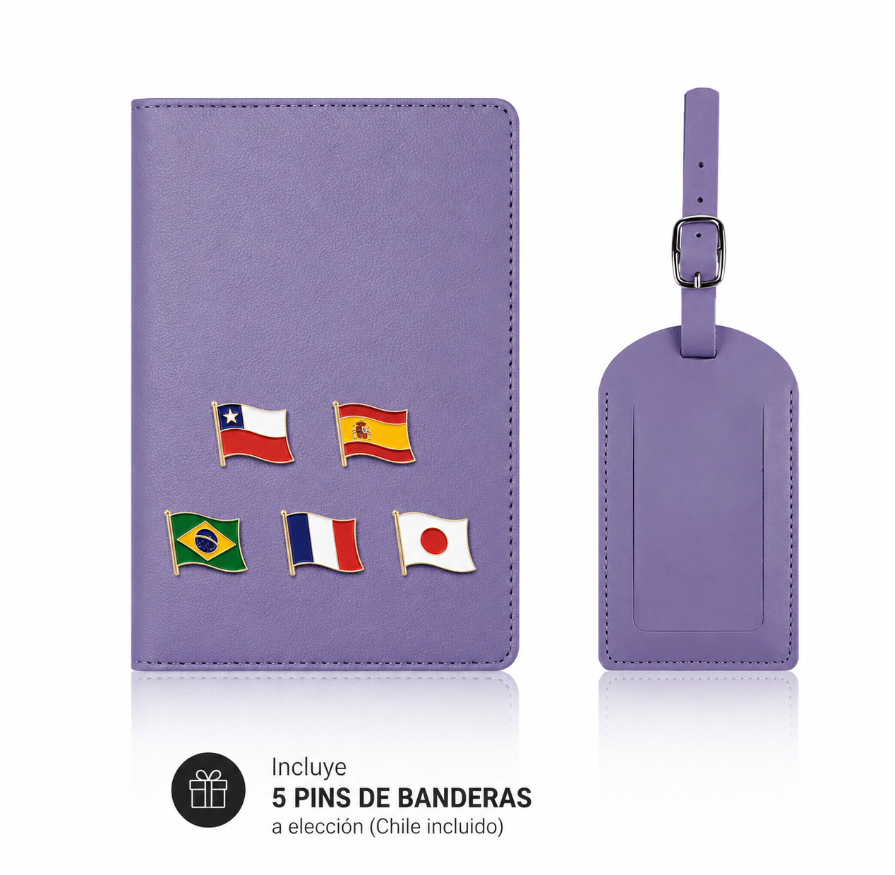 Portapasaporte + Identificador + 5 banderas – Purpura.