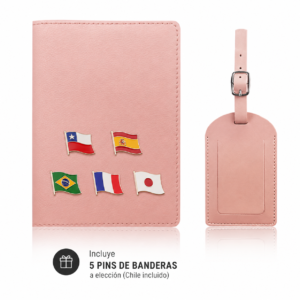 Portapasaporte + Identificador + 5 banderas - Rosado.