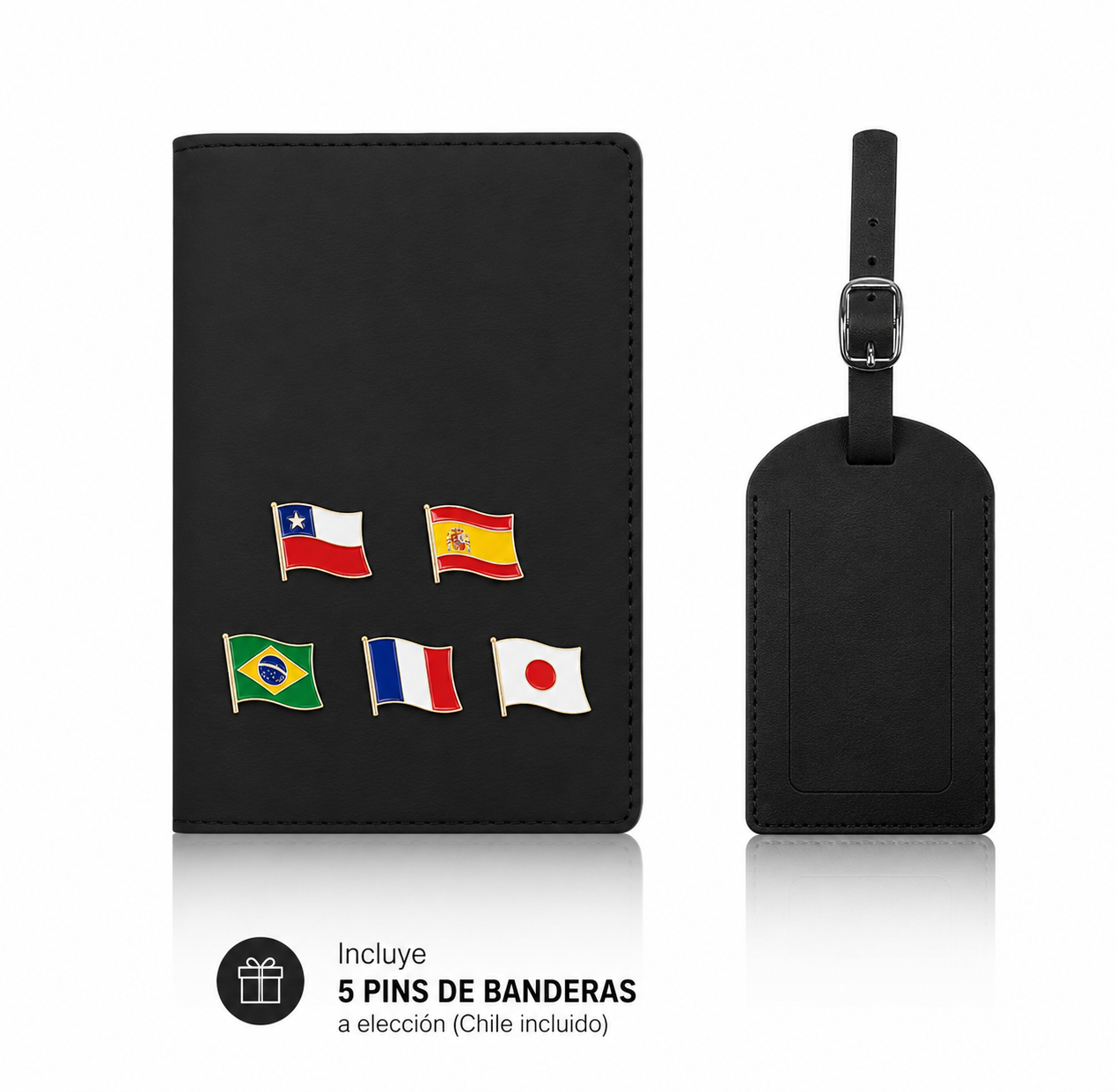 Portapasaporte + Identificador + 5 banderas – Negro.